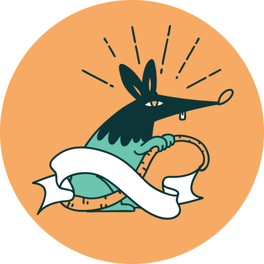 Bir insan tarafından çizilmiş dövme stili sinsi bir fare simgesi.