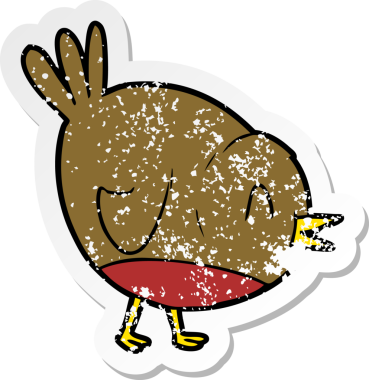 Bir insan tarafından çizilmiş robin kuşunun sıkıntılı çıkartması.