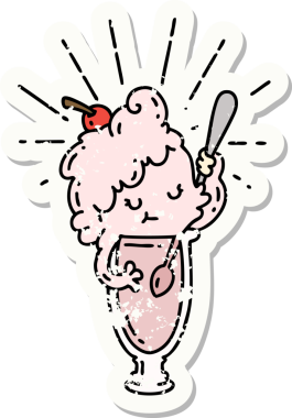 Bir insan tarafından çizilmiş dövmeli dondurma karakterinin eski bir çıkartması.