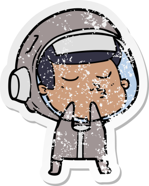 Bir insan tarafından çizilmiş kendinden emin bir astronotun sıkıntılı çıkartması.