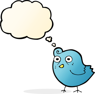 Bir insan tarafından çizilmiş düşünce baloncuklu komik çizgi film kuşu.