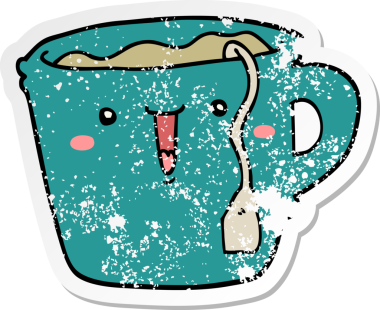 Bir insan tarafından çizilmiş şirin bir kahve fincanının sıkıntılı çıkartması.