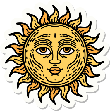 Bir insan tarafından çizilmiş geleneksel güneş stili dövme çıkartması.