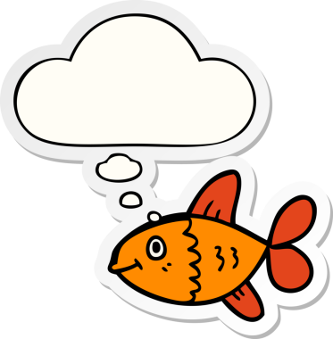 Düşünce baloncuklu karikatür balığı insan tarafından çizilmiş bir çıkartma.