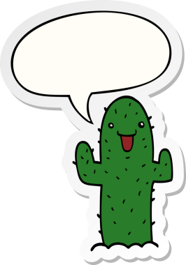 Bir insan tarafından çizilmiş konuşma balonu çıkartmalı çizgi film kaktüsü.