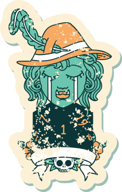 Retro Dövme Tarzı Ağlayan Ork Ozan Karakteri Bir insan tarafından çizilmiş doğal bir D20 rulo