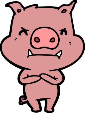 Bir insan tarafından çizilmiş kızgın çizgi film domuzu.