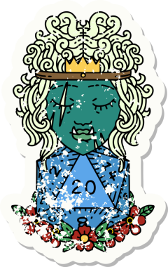 Retro Dövme Tarzı Yarı Ork Barbar Doğal yirmilik zar atışıyla bir insan tarafından çizilmiş