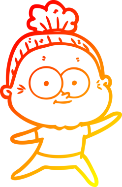 Bir insan tarafından çizilmiş mutlu, yaşlı bir kadının sıcak çizgi çizimi.