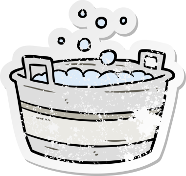 Bir insan tarafından çizilmiş eski bir teneke banyonun sıkıntılı çıkartması.