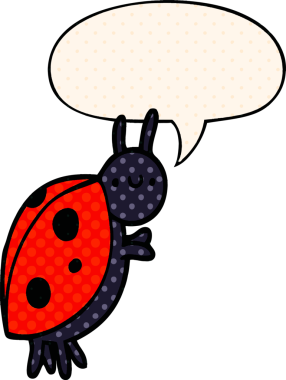 bir insan tarafından çizilmiş çizgi roman tarzında konuşma balonu olan uğur böceği.