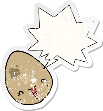 Konuşma baloncuğu olan karikatür yumurtası bir insan tarafından çizilmiş sıkıntılı eski bir çıkartma