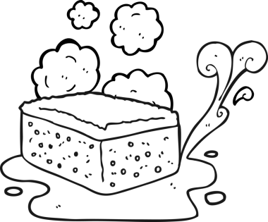 Bir insan tarafından çizilmiş siyah beyaz bir sünger.