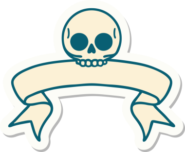 Bir insan tarafından çizilmiş kafatasının pankartıyla dövme stili etiketi