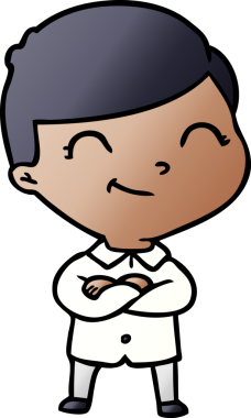 Bir insan tarafından çizilmiş gülümseyen çizgi film çocuğu.