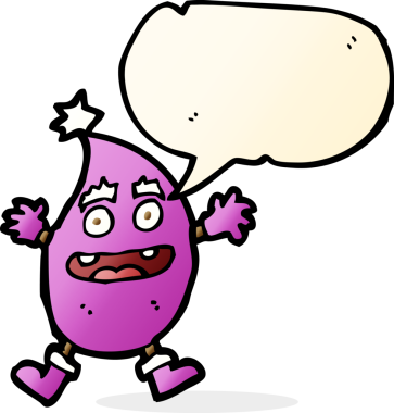 Bir insan tarafından çizilmiş konuşma balonlu komik bir yaratık.