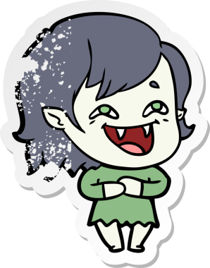 Bir insan tarafından çizilmiş gülen vampir kız çizgi filminin sıkıntılı çıkartması.