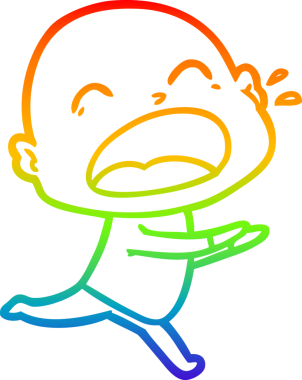 Gökkuşağı gradyan çizgi çizimi. Bir insan tarafından çizilmiş kel adam diye bağıran çizgi film.