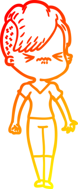 Bir insan tarafından çizilmiş, kızgın bir hipster kızın çizgi çizimi.