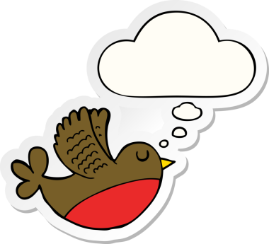 Düşünce baloncuklu uçan kuş insan tarafından çizilmiş bir çıkartma.