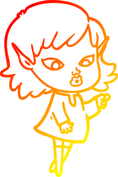 Bir insan tarafından çizilmiş çizgi film karakteri bir elf kızının sıcak çizgi çizimi