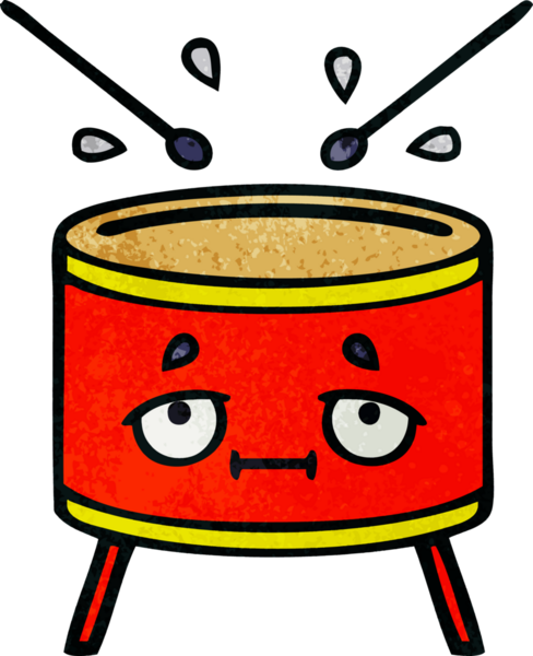 Bir insan tarafından çizilmiş eski grunge desenli davul karikatürü.