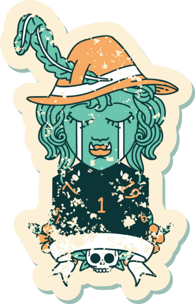 Retro Dövme Tarzı Ağlayan Ork Ozan Karakteri Bir insan tarafından çizilmiş doğal bir D20 rulo