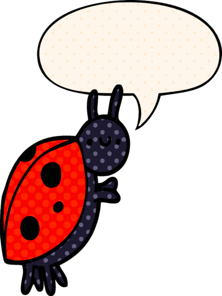 bir insan tarafından çizilmiş çizgi roman tarzında konuşma balonu olan uğur böceği.