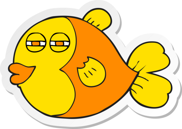 Bir insan tarafından çizilmiş karikatür balığının çıkartması.