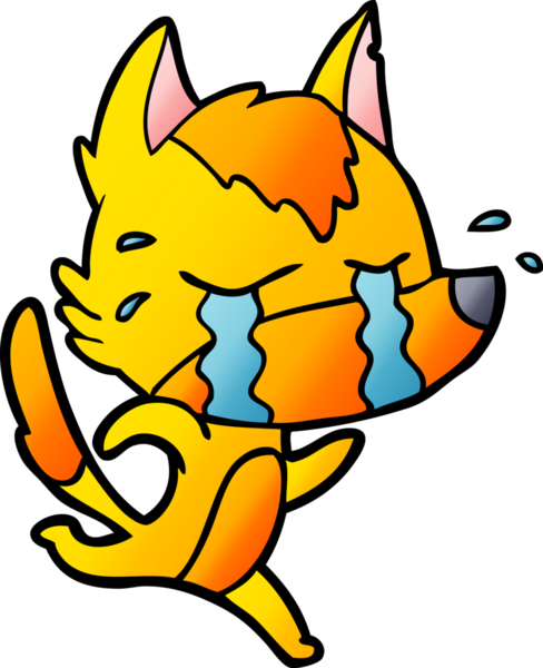 Bir insan tarafından çizilmiş üzgün küçük tilki çizgi film karakteri.