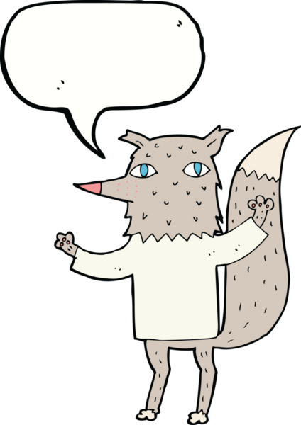 Bir insan tarafından çizilmiş konuşma balonlu bir kurt.