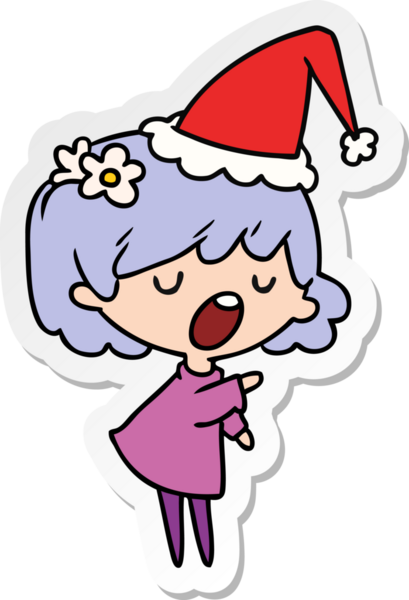 Bir insan tarafından çizilmiş Kawai kızının el çizimi Noel çıkartması.