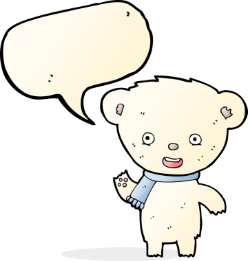 Bir insan tarafından çizilmiş konuşma baloncuklu şirin kutup ayısı.