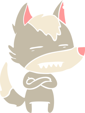 Düz renkli çizgi film kurt bir insan tarafından çizilmiş dişleri gösteriyor.