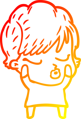 Bir insan tarafından çizilmiş gözleri olan çizgi film kadını çizimi.