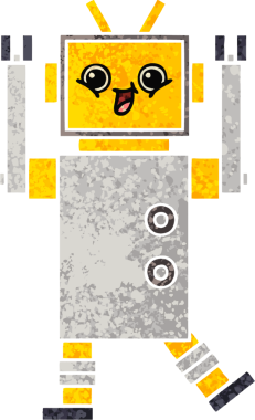 Bir insan tarafından çizilmiş bir robotun retro çizim tarzı karikatürü