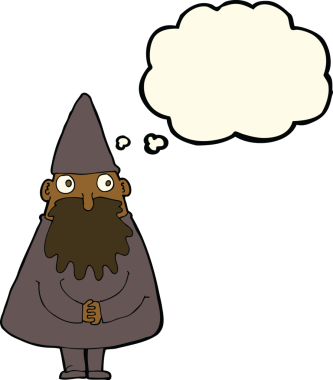 Bir insan tarafından çizilmiş düşünce baloncuğu olan çizgi film sihirbazı