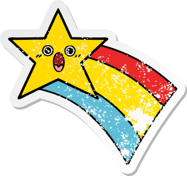 Bir insan tarafından çizilmiş gökkuşağı yıldızı gibi çizilmiş tatlı bir çizgi film çıkartması.