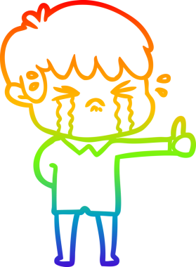 Gökkuşağı gradyan çizimi bir insan tarafından çizilmiş ağlayan bir çizgi çocuk çizimi