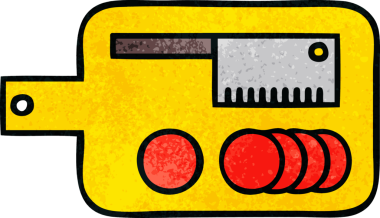 Bir insan tarafından çizilmiş et doğrama tahtasının retro grunge desen karikatürü