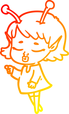 Bir insan tarafından çizilmiş sevimli bir uzaylı kız çizgi filmi.