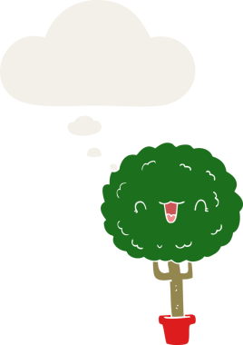 Bir insan tarafından çizilmiş, düşünce baloncuklu çizgi film mutlu ağacı.