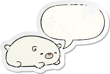 Konuşması kabarcıklı şirin kutup ayısı bir insan tarafından çizilmiş sıkıntılı eski bir çıkartma.