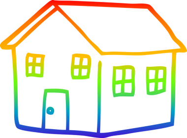 gökkuşağı gradyan çizgi çizimi bir insan tarafından çizilmiş geleneksel bir ev