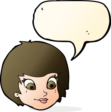 Bir insan tarafından çizilmiş konuşma baloncuğu olan bir kadın yüzü.