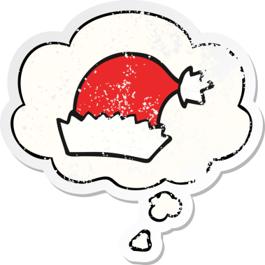 Düşünce baloncuklu bir çizgi film şapkası, bir insan tarafından çizilmiş yıpranmış bir çıkartma.