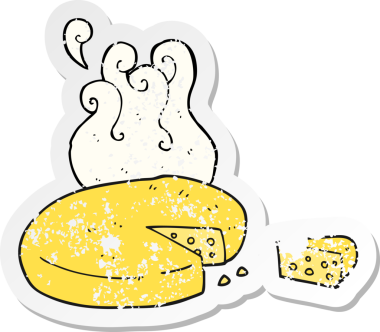 Bir insan tarafından çizilmiş karikatür peynirinin gerilimli retro yapıştırması