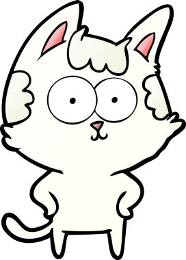 Bir insan tarafından çizilmiş mutlu çizgi film kedisi.