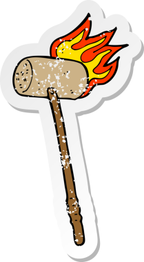 Bir insan tarafından çizilmiş kriket sopası ve topun gerilimli retro yapıştırması.