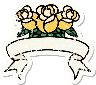 Bir insan tarafından çizilmiş bir buket çiçeğin bayrağını taşıyan eski bir etiket.